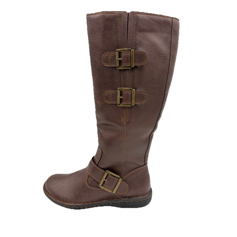 B.O.C. Born Tall Riding Boots Virginia 7.5M Brown Moto Biker Buckles Equestrian